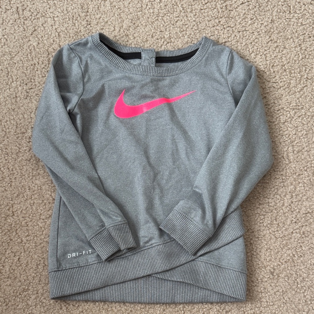 Nike Kids Gray Sweatshirt with Pink Logo